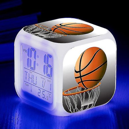 Basketball Vækkeur 7 farveskift Multifunktionel Selvlysende Elektronisk Ur Børneværelse Vækkeur Timer Fødselsdagsgave Til Barn Tw