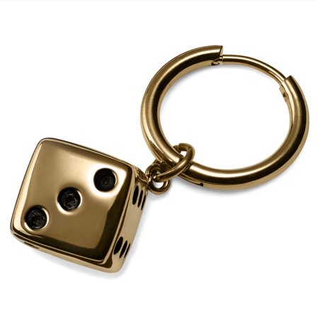 Guldfarvet Drop Hoop Stålørering m. Terning Vedhæng til mænd - Hoop øreringe m. vedhæng