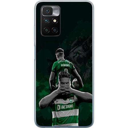 Kompatibel Mobilcover til Xiaomi Redmi 10 Neonmotiv med teksten "Gaming er i mit DNA" på en blå og rød murvæg med en lysende DNA-spiral.