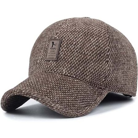 Mænds Vinter Varmt Uld Tweed Spids Baseball Cap Hat med Foldbar Ørevarmer, sort, kaffe