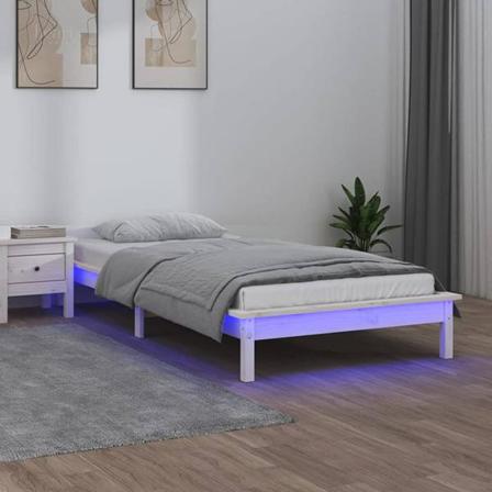 Vidaxl Sängram Led Vit 90x190 Cm Massivt Trä Vit