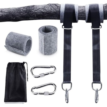 Gungfäste, hängmattafäste, hängstolsfäste med max. 200 kg i rivtålig polyester med 2 skyddande dynor för axel och