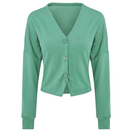 Bomulds V-hals Dame Cardigan med Løst Design i Ensfarvet Stil til Hverdagsbrug, 15 Farver