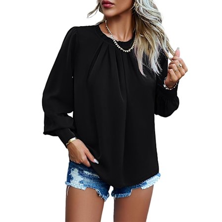 Ensfarget genser med blondekrage, svetteabsorberende og komfortabel topp for shopping og dating