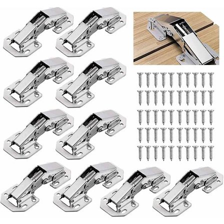 10 stk skapdørhengsel, kjøkkendørhengsel, 90° møbelhengsel, usynlig hengsel, matchskrue, egnet for skapdører, kontorskapdører