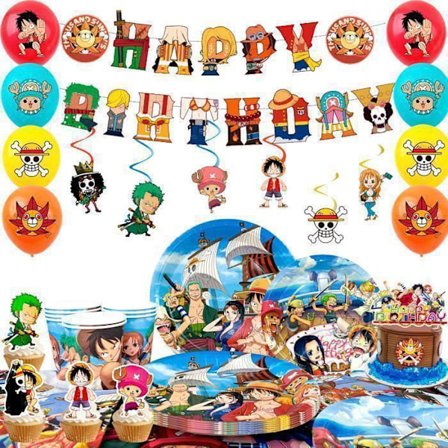 Dekoration Födelsedag One Piece Födelsedagsdekorationer Set med Festserviser, One Piece Födelsedagsballonger