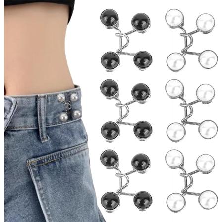 4 sett Jeansknapper - Justerbare midjespenner for jeans og bukser (svart/hvit perle)