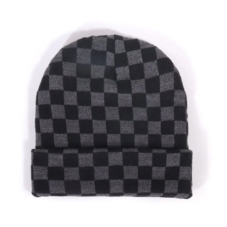 Rutig Jacquard Rullbrätte Stickad Mössa - Minimalistisk Vit Streetwear Unisex Par Vintermössa