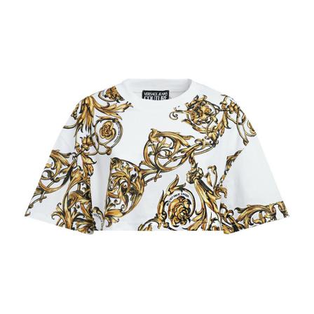 Versace Jeans Couture Print Jersey Cropped T-Shirt Hvid, Dame