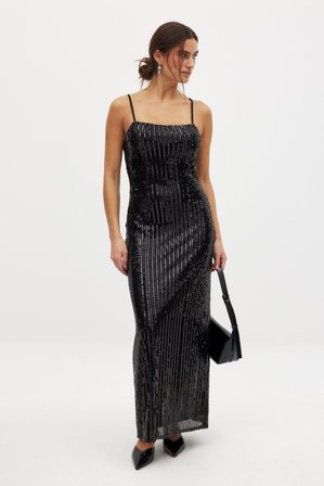 NA-KD Mermaid Sequin Maxi Dress - Festkjoler - Sort - S (EU 34-36)