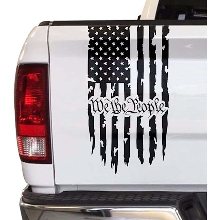 We The People Distressed American USA Flag Truck Tailgate Vinyl Decal Preamble of The US Constitution Decal Compatible