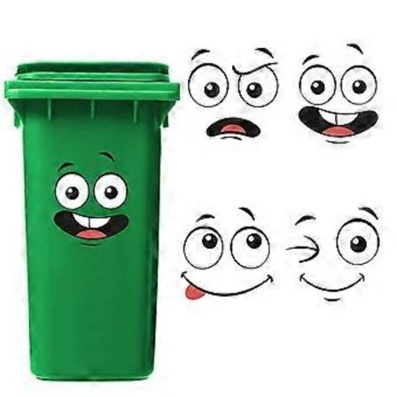 4 ark skraldespandsmærkater klæbende tegneserieudtryk skraldespandsmærkat dekorative vægmærkater øjne og mund DIY stort mærkat til køleskab 