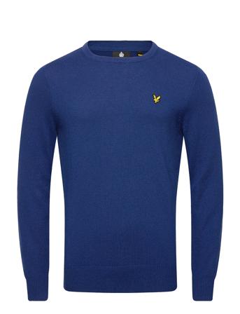 Cotton Merino Crew Jumper Strikkegenser M. Rund Krage Blå Lyle & Scott