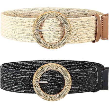 Halm Elastisk Elastisk Bælte Flettet Bælte Med Træspænde (sort hvid) (2 stk)