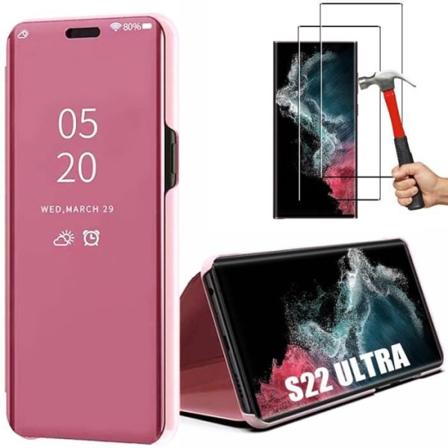 Etui til Samsung Galaxy S22 Ultra Pink Mirror Effect + 2 hærdede briller Rosa