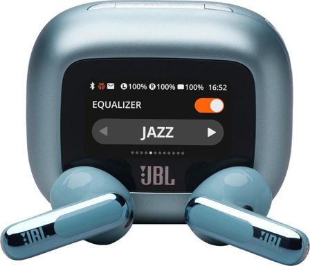 JBL LIVE FLEX 3 Trådløse Høretelefoner, Earbuds (Blå) Bluetooth, Støykansellering (ANC), trådløs lading, vanntett IP54, HI-Res Audio