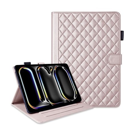 Etui til iPad Air 11" 2024 Rose Gull Lær Diamantformet Chanel-stil Kortholder