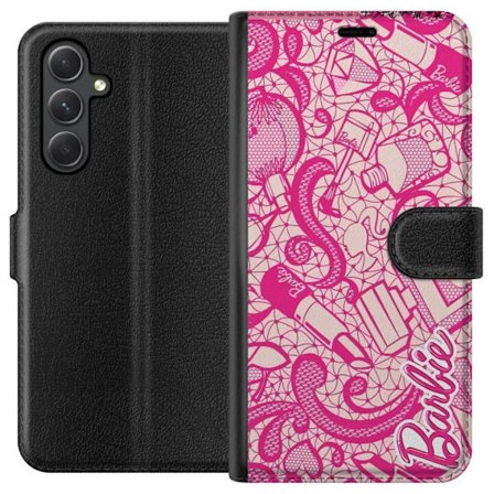 Yhteensopiva Lompakkokotelo Samsung Galaxy A35 Vaaleanpunainen Barbie-motiivi jossa on kollaasi piirrettyjä asusteita ja koristeellisia kuvioita ton-i