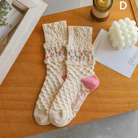 Uudet naisten sukat n Style Flower Trend Casual puuvillaiset sukat tytöille D