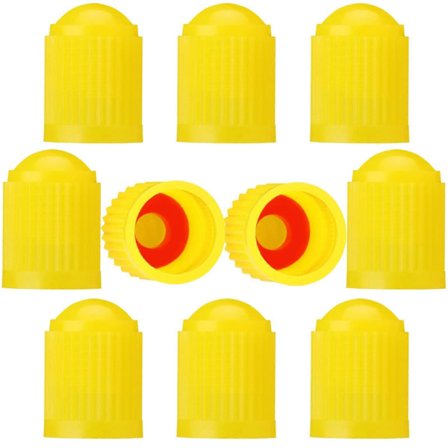 10-pack däckventilkåpor med O-ringar, universellt ventil dammskydd gul