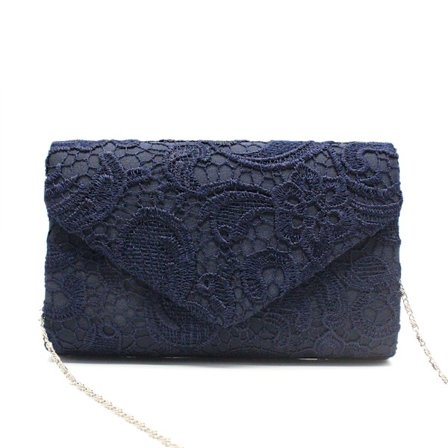 Elegant dame clutch taske med blomsterblonde til aftenbal, blå