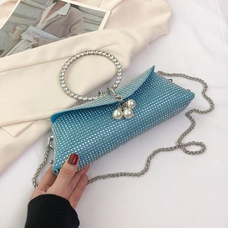 Clutch Bag Kedja Metall Ring Väska BLÅ Blue