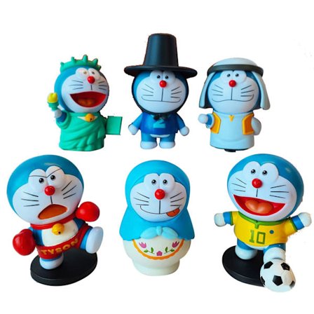 Sødt blåt kat PVC figursæt 6 stk. japansk anime samlerdukker til børn og voksne