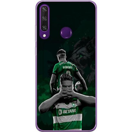 Yhteensopiva Puhelinkuori Huawei Y6p Neonmotiivi, jossa teksti "Gaming is in my DNA" sinisenä ja punaisena tiiliseinällä, jossa loistava DNA-spiraali.