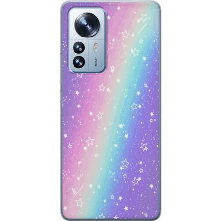 Kompatibel Mobilcover til Xiaomi 12 Pro Rainbow-farvet pastelbaggrund med hvide stjerner og glitrende prikker i blød overgang