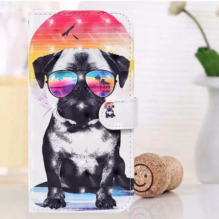 Deksel til iPhone 13 Mini briller hund tegneserie malt kortspor flip lommebok