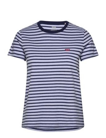 Perfect Tee Tea Stripe Brunner Tops T-shirts & Tops Short-sleeved Blue LEVI ́S Women