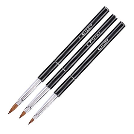 Kolinsky 3d Akryl Nagelborste för Naglar Konst Målningsborste Penna Set Svart Metall Nagel Extensionsverktyg Borste