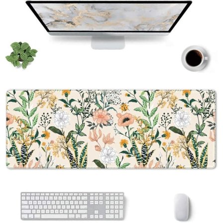Blommig Musmatta Sydd Kant XL Stor Musmatta 80 x 30 cm Gummibas Halkfri Skrivbordsmatta för Laptop PC Datorspel