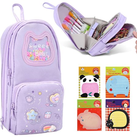 Penalhus, søt penalhus med klistrelapp estetisk penalhus for jenter Stor kapasitet penn blyantpose pennveske stasjonær arrangør