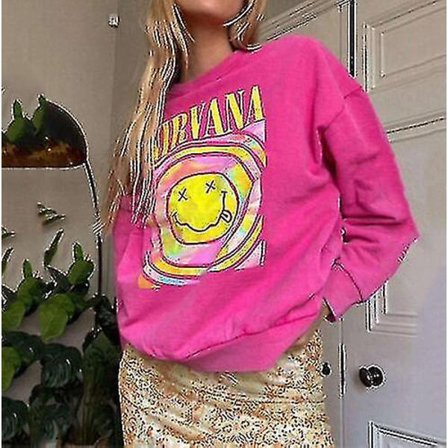 Smiley Face Crewneck Genser Heliconia Farge Genser Gave