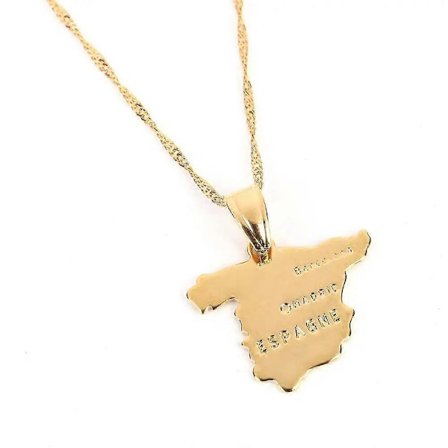 Spanien Kart Hängsmycke Halsband För Kvinnor 24K Guld Färg Smycken ESPAGNE Land Spansk Kart Smycken