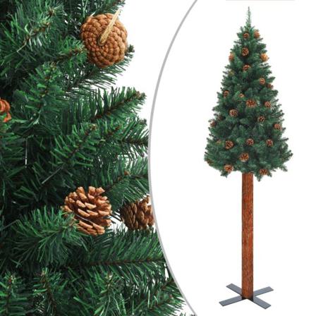Smal Plastgran Med Äkta Trä Och Kottar Grön 150 Cm Pvc Grön