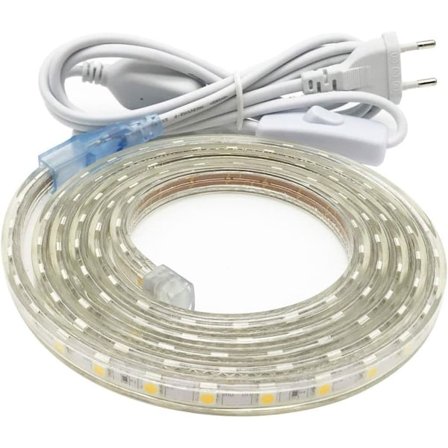 Varmt hvitt - 2M LED-stripe, superlys 220v LED-stripe med bryter