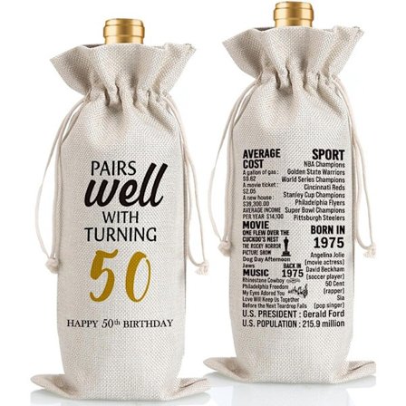 Jubileum vinflaske gavepose, imitert linstoff, perfekt for fester og bursdagsfeiringer, beige, 35*15 cm, moderne minimalistisk stil