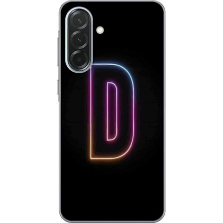 Kompatibel Mobilcover til Samsung Samsung Galaxy A36 Minimalistisk neonbogstav D i farveskiftende lys mod sort baggrund i moderne digital design