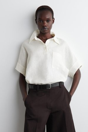 COS Women's Linen Half Placket Shirt in White