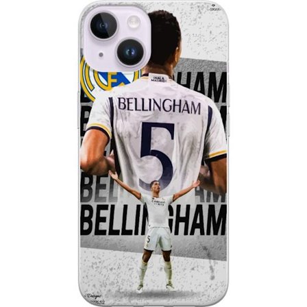 Yhteensopiva Puhelinkuori Apple Apple iPhone 14 Real Madrid jalkapallomotiivi Jude Bellinghamilla numero 5 paidassa, suuri seuraembleemi, vahva urheil