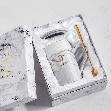 Mr & Mrs Keramisk mugg med lock och rostfri sked Kaffekopp Present till parälskare 400/450 ml