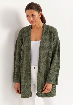 Cellbes of Sweden - Stickad cardigan med hålmönster - khakigrön - för damer - 50/52