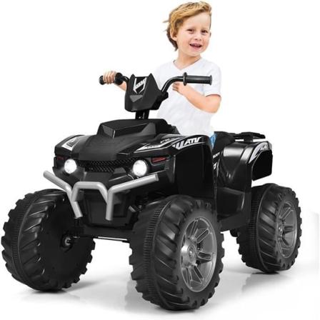 COSTWAY 12V Elektrisk Quad för barn 3-7 år, med ljus, musik och berättelser, 104x67x74cm, för olika terräng, svart Svart