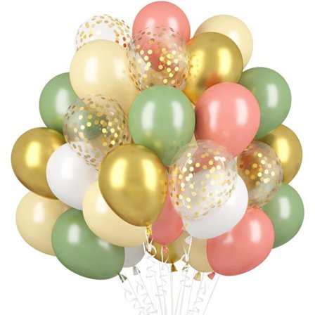 60 grønne retro rosa balloner, salviegrøn, guld konfettiballoner, hvide abrikos latexballoner til fødselsdag, bryllup, årsdag, dåb,