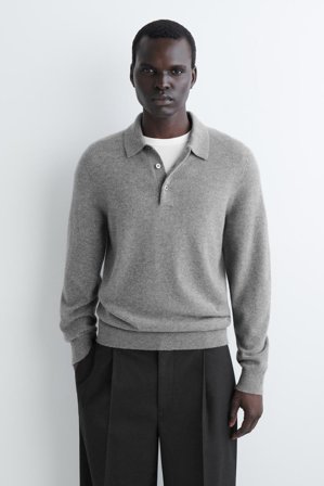 COS Herren Nahtloses Poloshirt Aus Kaschmir - Grau