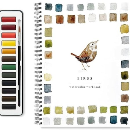 Watercolor Practice Book, Suitable for Beginners, 12-Color Watercolor Paint Set (Including Brushes), DIY Painting Set as a Gift.