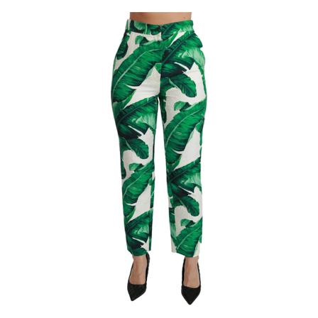 Dolce & Gabbana Banana Leaf High Waist Slim Bukser Grøn, Dame Bukser