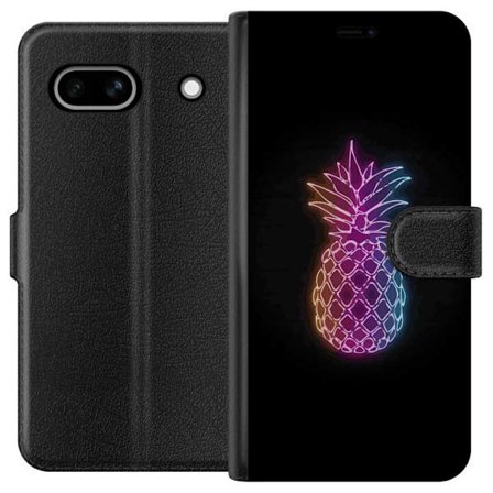Kompatibelt Lommeboketui til Google Google Pixel 7a Neonlysillustrasjon av ananas i fargerikt lys mot svart bakgrunn